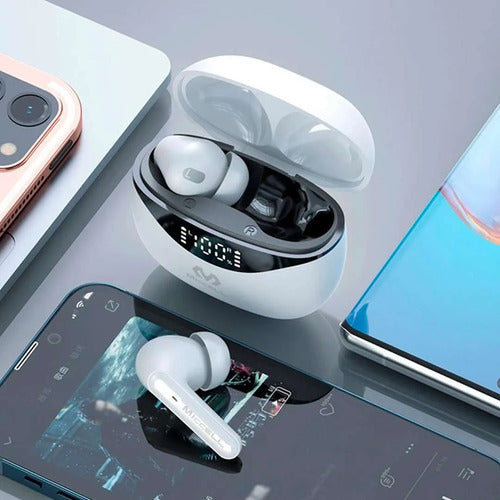 Auriculares Inalambricos Bluetooth Pantalla Led Ios Android Blanco