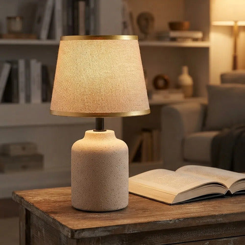 Lámpara Mesa Cerámica Texturizada E27 33cm Velador Beige