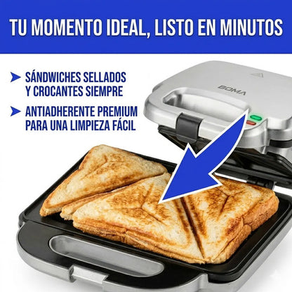 Sandwichera Electrica 750w Antiadherente Acero Inoxidable Eq Negro