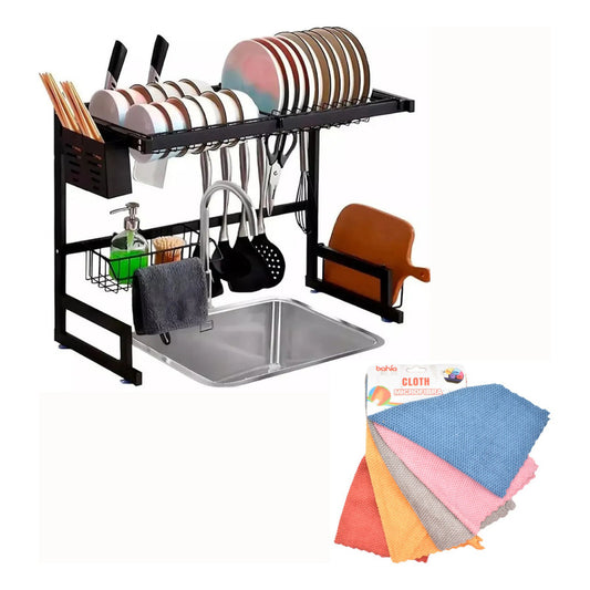 Escurridor Cocina Secaplatos Cubiertero + 5 Paños Microfibra