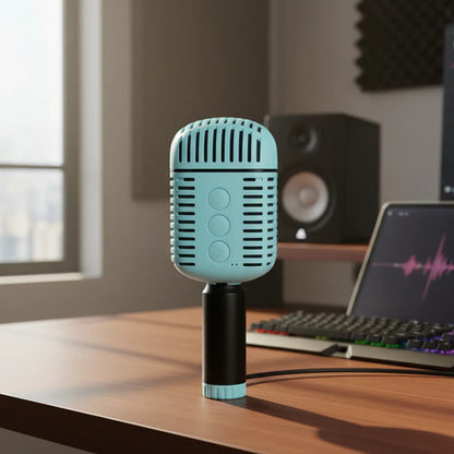 Micrófono Retro Karaoke Inalámbrico Bluetooth Tws Altavoz Celeste