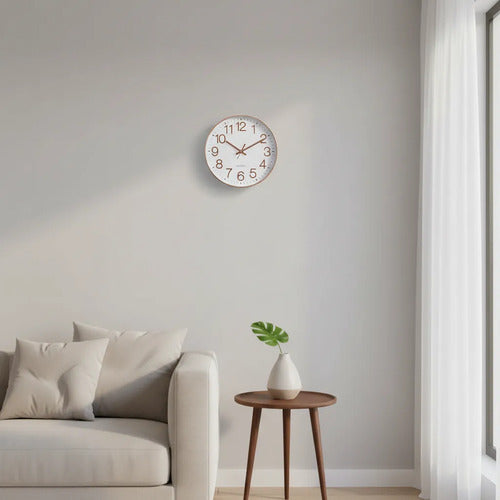 Reloj Pared Analogico Redondo Quartz 30cm Oficina Hogar Champagne Blanco