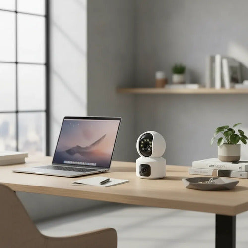 Camara Seguridad Interior Doble Lente Wifi App Ios Android Blanco