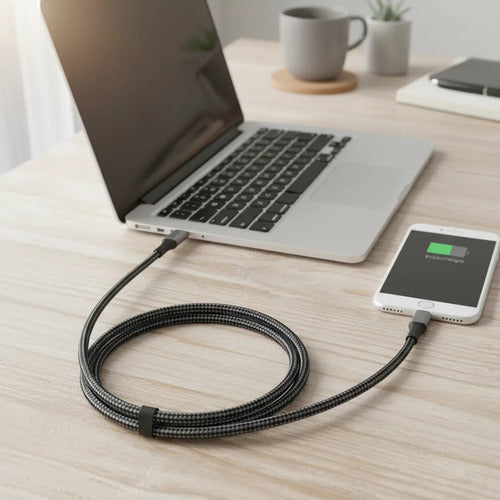Cable Usb Tipo C A Ios Reforzado Carga Y Datos 1 Metro Nylon Aleatorio