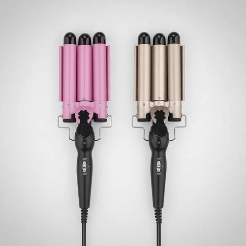 Rizador Buclera Ondas Profundas Triple Barril 220v Cilindro Rosa