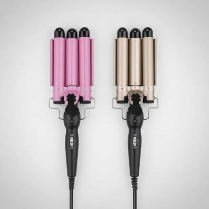 Rizador Buclera Ondas Profundas Triple Barril 220v Cilindro Rosa
