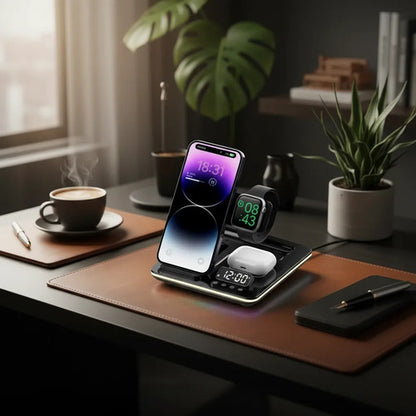 Cargador Magnetico Inalambrico 5 En 1 Celular Reloj Ios Rgb Negro