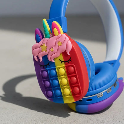 Auricular Bluetooth Unicornio Pop It Micrófono Fm Tf 3.5 Azul