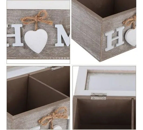Caja Organizador Madera Sobres Té 6 Compartimentos 24x15cm Marrón Oscuro