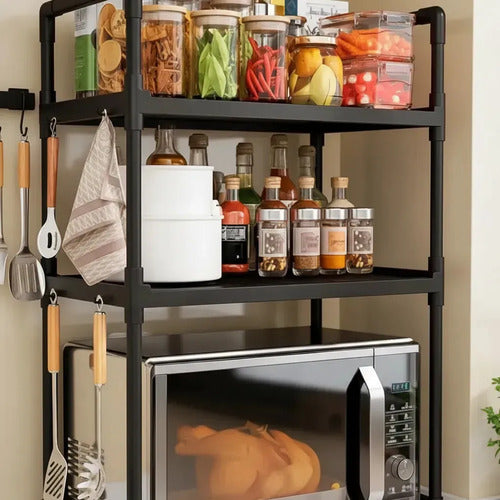Organizador Rack Negro Cocina 3 Niveles Mesada Estante Microondas Veoquiero