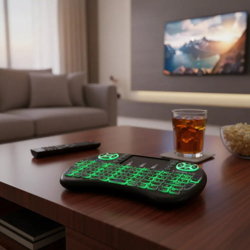 Teclado Tv Inalambrico Panel Tactil Rgb Recargable 3 Colores Verde
