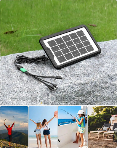 Panel Solar Cargador Usb Con Cables + Luz Recargable 30 Leds Negro 6v