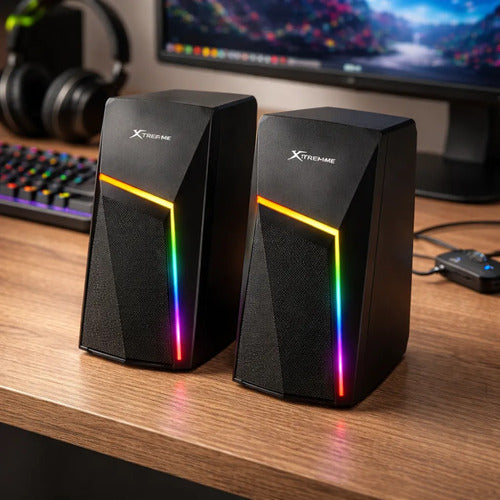 Parlantes Gamer Bluetooth 5.0 Rgb 2.0 Aux Usb 6w Stereo Led Negro