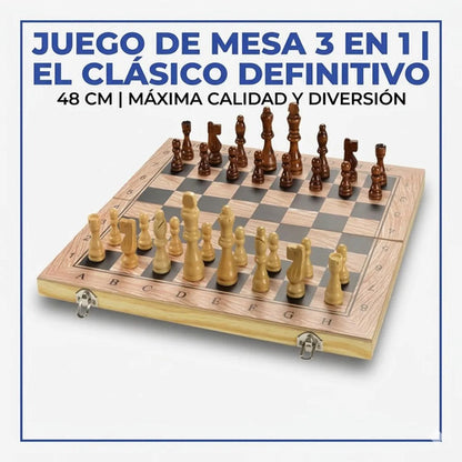 Tablero Ajedrez Juego Mesa Madera 3 En 1 Damas Backgammon