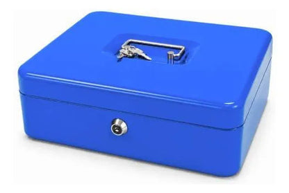 Caja Seguridad Metálica 30x24x9cm Llave Bandeja Removible Azul