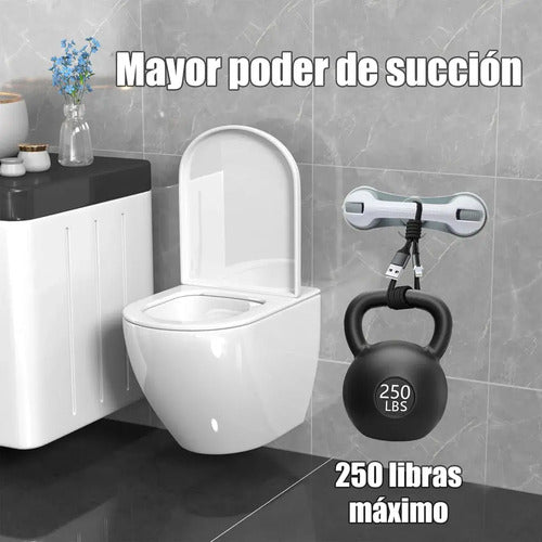 X2 Agarradera Antideslizante Ventosa Baño Barra Seguridad Blanco Con Gris