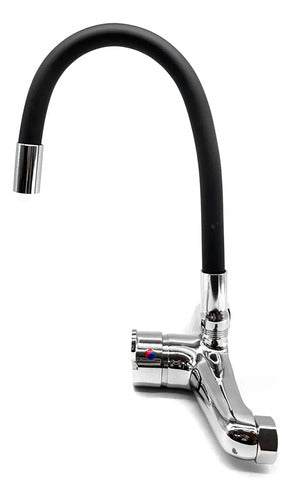 Monocomando Flexible 20cm Pico Negro Cocina Pared Mesada