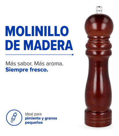 Molinillo Pimientero Salero Manual Madera Grano Especia 21cm Marrón