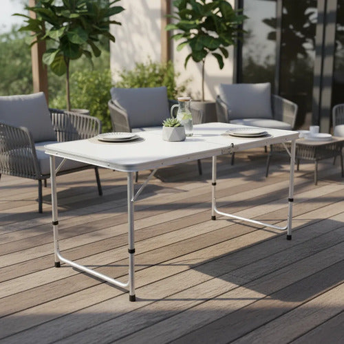 Mesa Plegable Rectangular Portatil Acero Plastico 120cm Alta
