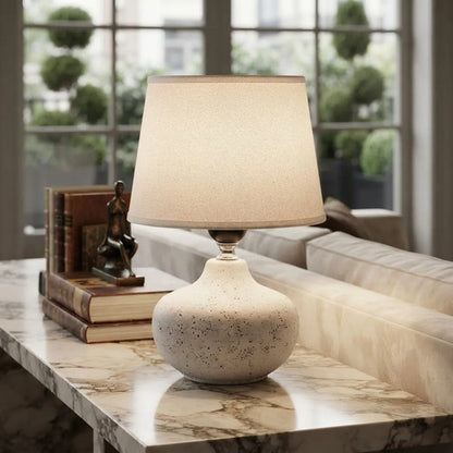 Lámpara Mesa Velador Cerámica Pantalla Tela E27 26cm Blanco 2