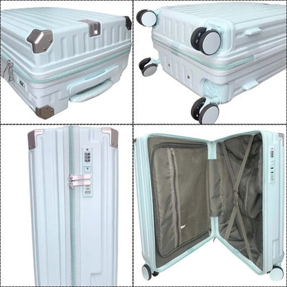 Valija Viaje Rigida 4 Ruedas Colores Puerto Usb 24 Pulgadas Celeste Rayas