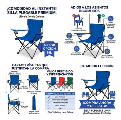 Silla Plegable Lona Camping Pesca Playa Funda 50x50x80 Cm Aleatorio