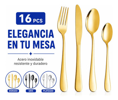 Set/pack/kit Juego Cubiertos Acero Inoxidable 16 Piezas Mesa Gris