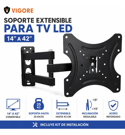 Soporte Tv Pared Extensible Articulado 14 A 42  Pulgadas Led Negro