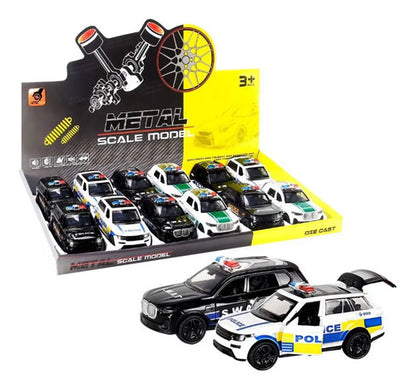 Set X12 Autos Policía En Miniatura Aluminio Puertas Metal Policía