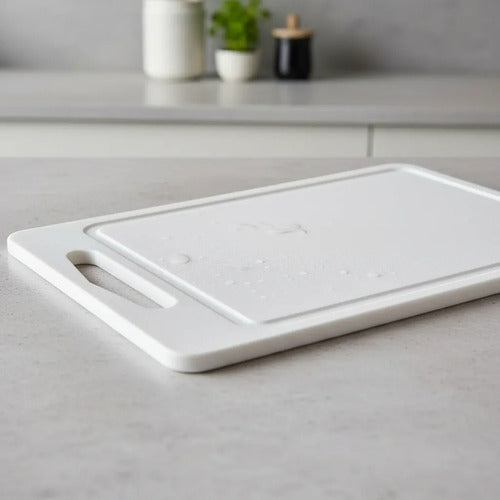 Tabla Cocina Plástica Ranura Picar Antiderrame 37,5x25cm Liso Blanco