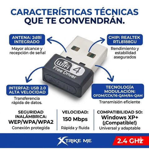 Adaptador Red Wifi Usb Inalambrico Pc 150mbps Nano Antena