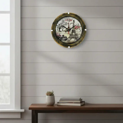 Reloj Analógico Vintage Pared Redondo Estilo París 30cm Bordó