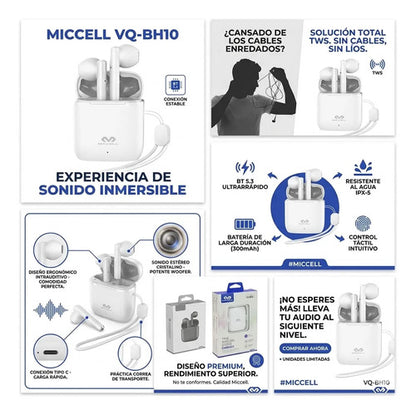 Auriculares Inalambricos Bluetooth 5.3 Ios Android Premium Blanco