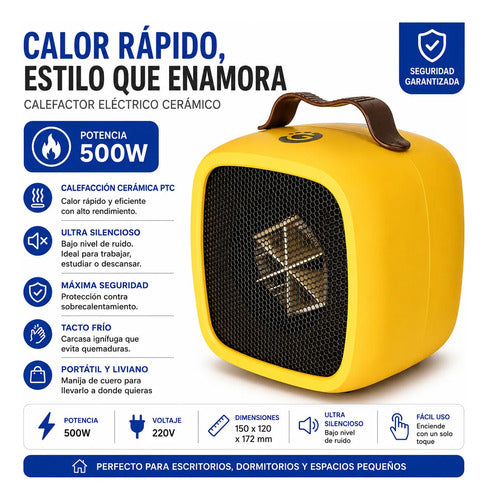 Calefactor Caloventor Electrico Ceramico Portatil Compacto Amarillo