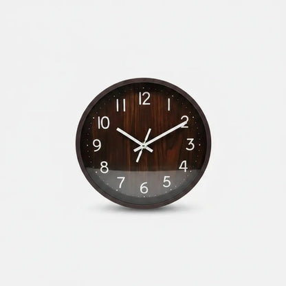 Reloj Analógico Pared Redondo Símil Madera 25cm Decorativo Marrón