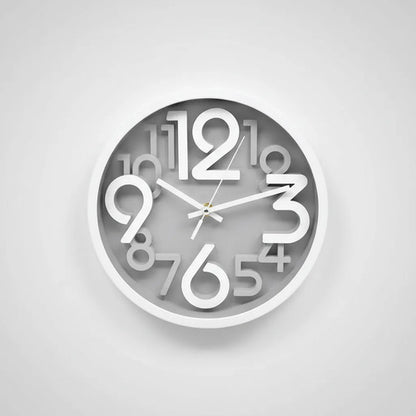 Reloj Plástico De Pared Redondo Números 3d 18cm Decorativo Gris Con Borde Blanco