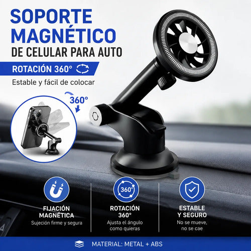 Porta Celular Magnetico Auto Soporte 360 Rotacion 360 Negro