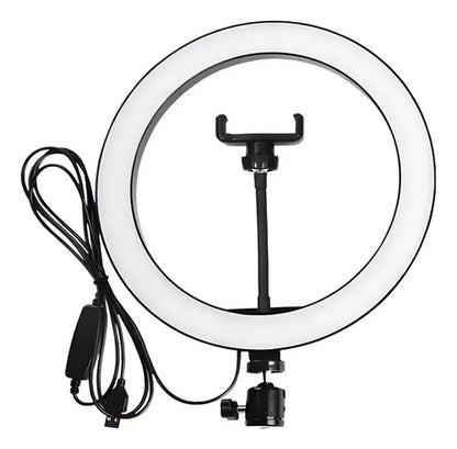 Aro De Luz Anillo Led 26 Cm Con Trípode 2 Mts Selfie Flash Blanco 26cm