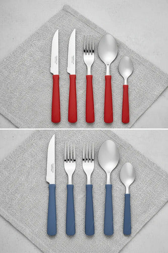 Set Juego De Cubiertos Pack X24 Piezas Pote Acero Inoxidable Azul