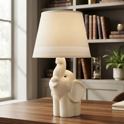 Lámpara Mesa Cerámica Elefante Infantil 37cm Velador Beige