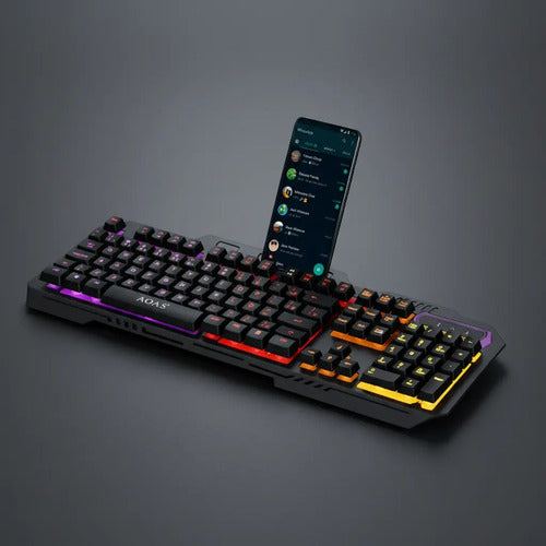 Teclado Gamer Metalico Con Cable 1.5m Y Soporte Para Celular Negro
