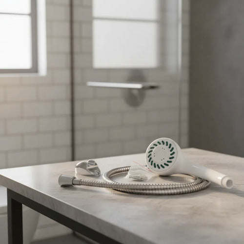 Kit Duchero Teléfono Soporte Manual Universal Manguera 115cm Blanco