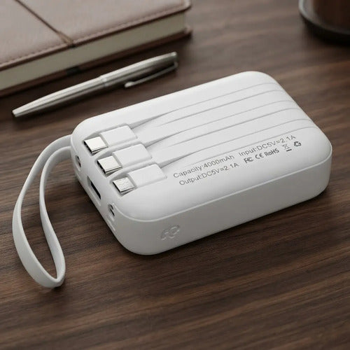 Power Bank 4000mah Cables Integrados Panel Solar Cargador Blanco