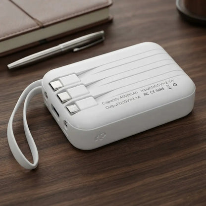 Power Bank 4000mah Cables Integrados Panel Solar Cargador Blanco