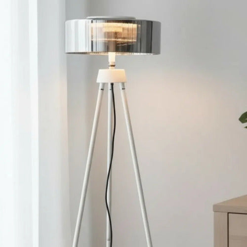 Lamparas Tripodes Pie Pantalla Cristal Led Integrado 135 Cms Negro Blanco
