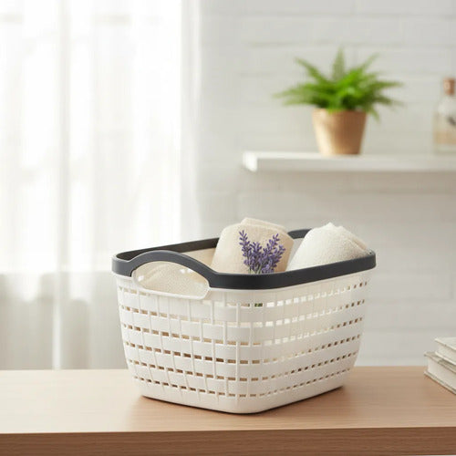 Canasto Plástico Multiuso Organizador Con Asas 24x18x12cm Blanco