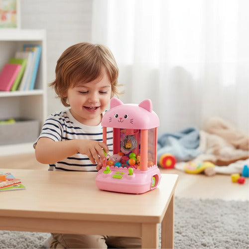 Máquina Garra Infantil Gato Peluches Usb 4 Pilas Aa 32cm Rosa
