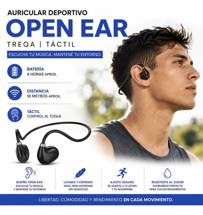Auricular Bluetooth Open Ear Deportivo Táctil Manos Libres Negro