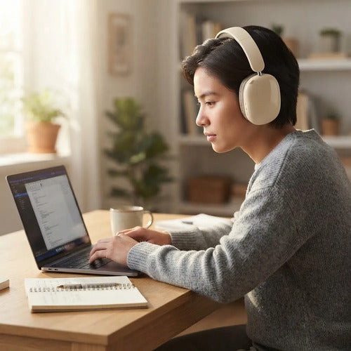 Auriculares Inalámbricos Plegables Bluetooth 5.3 Micrófono Beige