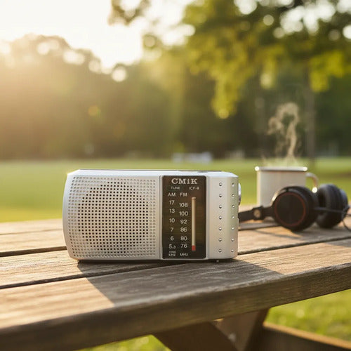 Radio Portátil Am Fm Cmik Mini Bolsillo Jack 3.5 Auricular Blanco